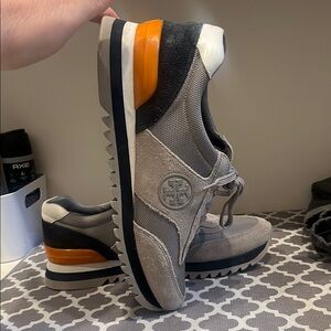 Tory Burch Gray Sneakers with Orange Detail